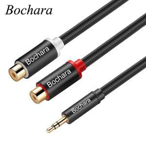 브레이드 30cm 3.5mm 스테레오 Aux 남성-2RCA 여성 오디오 변환기 케이블 호일 + 차폐