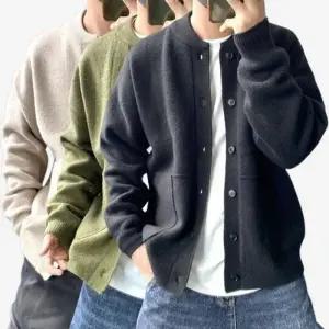 [아이에스이랩]라운드 긴팔 단추 니트 가디건 봄 가을 겨울 4NT026