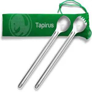 타피루스 - 9.4인치 롱 스팍 스푼 세트 핸들 백패킹 딥 리치 MRE 및 하이킹용 스테인리스 스틸 캠핑 도구