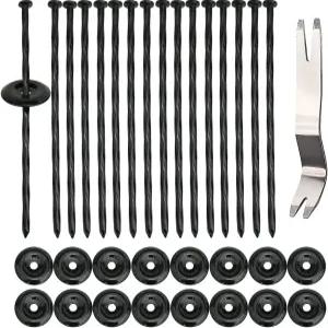 바쿨료르 16세트 야외 RV 러그 스테이크 6인치 블랙 파티오 매트 외부 방수포 캠핑 고정용 게이지 헤비