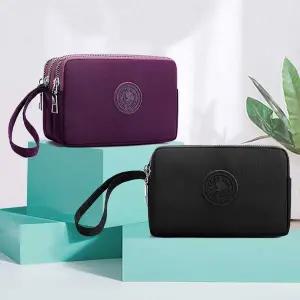 [콩심팥심]나일론 패브릭 3칸 수납 미니 클러치백 핸들스트랩 여자손지갑