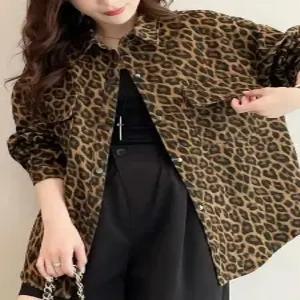 블랙팬서 가을 캐주얼 여성용 데님 트렌드 호피 코트 빅사이즈 상의 OPH3