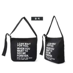 블랙- 대학생 크로스 보조 가방 면혼방 에코백 사각형