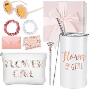 시에라 9개 플라워 걸 프로포즈 선물 세트 맞춤 텀블러와 빨대 신부 상자 캔버스 가방 선글라스 헤어 링