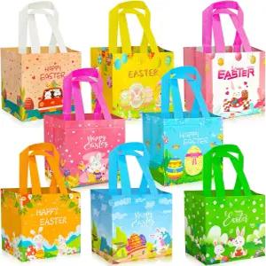 이빈다다 8개의 PCS 부활절 바구니 포장 세트 재사용 가능한 가방 손잡이 달걀 사냥 사탕 파티를 위한