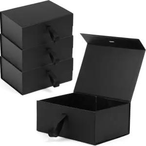 마그네틱 클로저 뚜껑이 있는 9.25x6.7x4 인치 선물 상자 결혼식용 블랙 신랑 들러리 프로포즈 생일