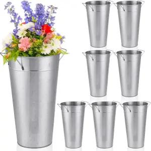 주베 8개 13.8인치 아연 도금 플라워 버킷 금속 꽃병 농가용 소박한 프렌치 웨딩 센터피스용 손잡이 빈티지