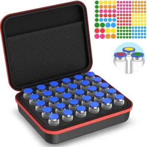 냉장고 보관 및 여행용 HUTACT 인슐린 바이알 홀더 - 30 슬롯 펩타이드 케이스 색상 코드 라벨 충격 방지