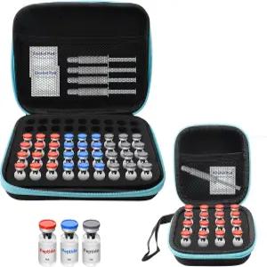 2팩 3ML 펩타이드 케이스 정리함 63개 슬롯 및 메시 포켓 포함 16개 병 냉장고용 보관 가방 전용