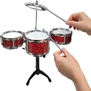 데스크탑 드럼 세트 멋진 비트와 노래를 위한 재미있는 음악 키트 3개 심벌즈 1개 스틱 2개가 포함되어