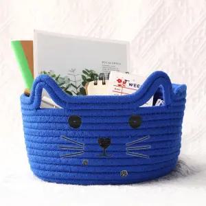 귀가 달린 조피일 고양이 바구니 보관 직조 정리함 부활절 장식 선물 애완동물 장난감 귀여운 면 밧줄