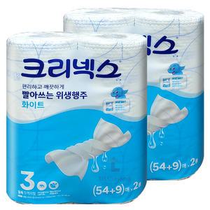 크리넥스 빨아쓰는 위생행주 화이트 54+9 (63매) 2롤 x2개 (도톰지수3)