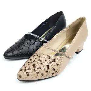 의정부수제화 소가죽 큐빅 발편한 여성 통굽 구두 여자 편한구두 4cm