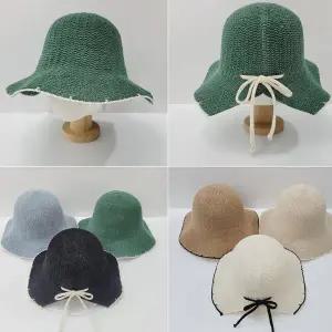 [navid1]배색 리본 웨이브 벙거지 6color/엄마 중년 여성 시원한 여름 버킷햇 비치 챙모자