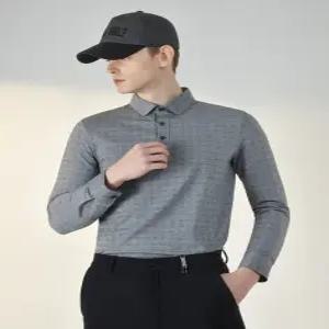 닥스 골프 24FW [가격인하][PREMIUM] 그레이 체크 조직 긴팔 카라 티셔츠 DGTS4C652G2