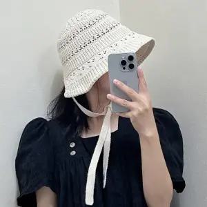 여리여리 여름 니트 여성 보넷 버킷햇 스트랩 끈달린 휴양지 야외 벙거지 모자