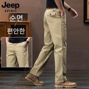 JEEP SPIRIT 캐주얼 팬츠 남성 루즈 스트레이트 코튼 봄 가을 바지