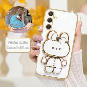 15 25 35 55 도금 미러 홀더 케이스 갤럭시 A15 A25 A35 A55 A14 A24 A34 A54 5g S24 M15 M14 실리콘 스탠드 커버