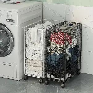 AG01 바퀴달린 이동식 빨래바구니 세탁실 다용도실 철제 접이식 바스켓 빨래통 세탁바구니