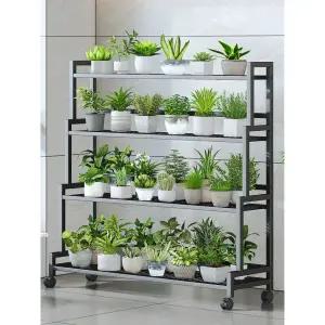 플랜트 이동식 선반 거치대 정리대 꽃집 랙 진열대 길이 100cm 4단 바퀴 포함 A