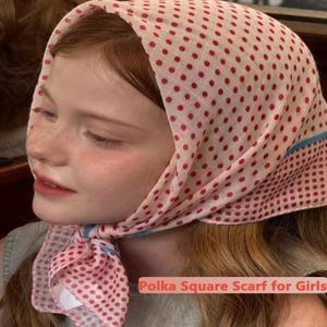 유럽과 미국 소녀 물방울 무늬 사각 스카프 신선하고 부드러운 여성 의류 장식 다용도 실크