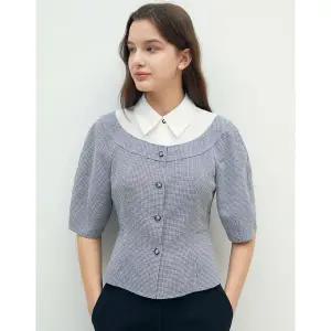 [JJ지고트](대구신세계)셔츠 배색 페플럼 블라우스 GR4A0BL841