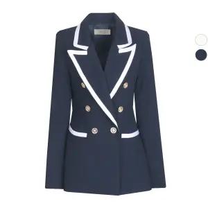 여성 배색 트리밍 더블버튼 봄가을 정장 자켓