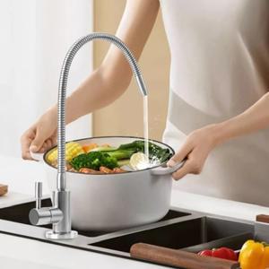 범용 구즈넥 정수기 수도꼭지, 역삼투 식수 필터 스테인리스 스틸 1/4 인치 PE 빠른 연결