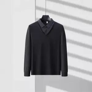 남성 데일리룩 카라넥티 가을 봄 스웨터 가짜 투피스 긴팔 티셔츠 캐주얼 터틀넥 셔츠 힛템