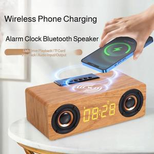 휴대폰 블루투스 스피커 다기능 나무 카드 오디오 고속 충전 알람 시계