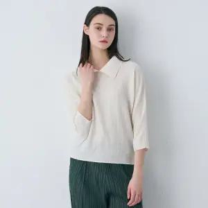 [요이츠] 다이아몬드 니팅 자수 플리츠 카라 블라우스_YK04WNPBL01