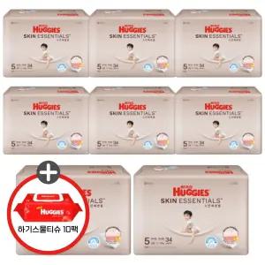 (사은 물티슈) 하기스 2025 스킨에센셜 팬티 5단계 (공용) 34매 8팩 (레드물티슈 10팩)