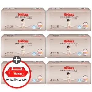 (사은 물티슈) 하기스 2025 스킨에센셜 팬티 4단계 (공용) 40매 6팩 (레드물티슈 10팩)
