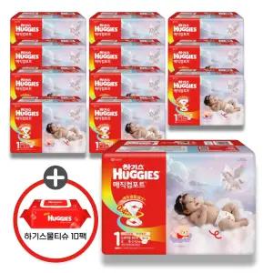 (사은 물티슈) 하기스 2026 매직컴포트 밴드 공용 1단계 12팩 (레드물티슈 10팩)