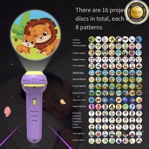 128가지 패턴 어린이 프로젝터 손전등 조기 교육 동물 장난감 16장 카드 다양한 색상