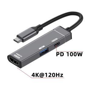 USB-C 멀티포트 어댑터 타입-C to HDMI 4K@120hz OTG C 컨버터 HDTV  PD 100W 전원 포함