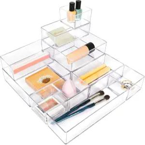 스태커블 아크릴 서랍 정리함 세트 메이크업 사무실 책상 욕실 세면대 및 주방 도구를 위한 11개의 PCS