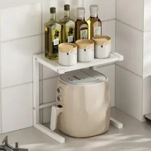 (색상4 화이트 소형)커피머신 에어프라이어 2단 선반 전자 렌지대 받침대