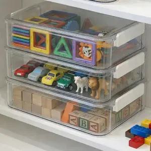 ( )투명 뚜껑 적층식 정리함 수납함 장난감 보관통