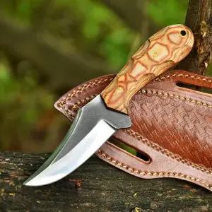 HM 트레이딩 수제 카우보이 나이프 논슬립 브라운 파카우드 손잡이 - 팬케이크 가죽 칼집이 있는 클래식