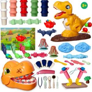 메리몬 공룡 컬러 반죽 세트 디노 치과 놀이 티라노사우루스 렉스 정글 곰팡이 및 3세 이상 소년 소녀용
