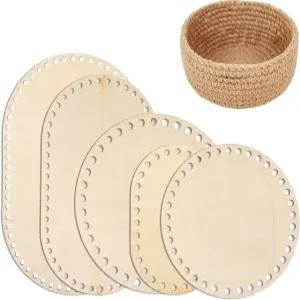 5개의 나무 바구니 하단 5사이즈 타원형 원형 빈칸 고체 코바늘 뜨개질 베이스 미완성 DIY 공예 직조 용품