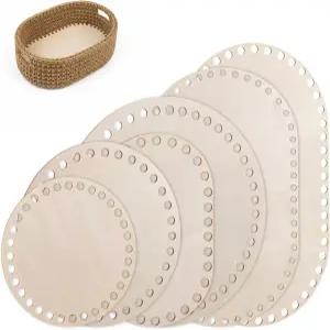 JJUNW 6PCS 나무 바구니 바닥 5사이즈 타원형 원형 빈칸 솔리드 코바늘 뜨개질 베이스 DIY 공예 직조 용품