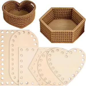6PCS 나무 바구니 바닥 코바늘 뜨개질 및 - DIY 공예 직조용 원형 타원형 사각형 하트