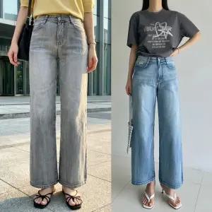 브러쉬크롭데님 여름 하우룩 밴딩 10부 크롭 와이드 통바지