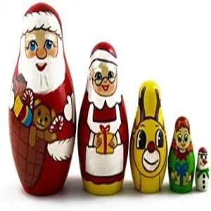 마트료쉬카 마트리오스카 바부스카 둥지 나무 인형 크리스마스 이야기 산타클로스 5개 쌓기 핸드 페인팅