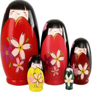 문모 5pcs 아름다운 수제 나무 소녀 둥지 인형 선물 소원 마트료시카 전통