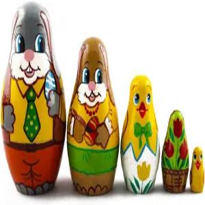 마트료쉬카 마트리오스카 바부스카 둥지 나무 인형 부활절 토끼 알 바부쉬카 5개 스태킹 핸드 페인팅