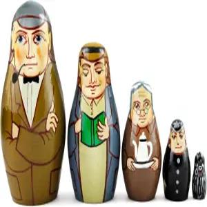 마트료쉬카 마트리오스카 바부스카 둥지 나무 인형 셜록 홈즈와 왓슨 5개 스태킹 핸드 페인팅
