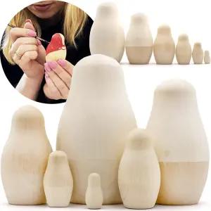 AEVVV 빈 둥지 인형 6개 페인트 칠하지 않은 나무 미완성 마트료쉬카